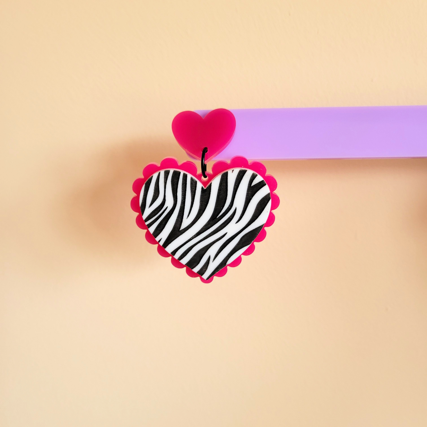 Zebra Scalloped Heart Earrings