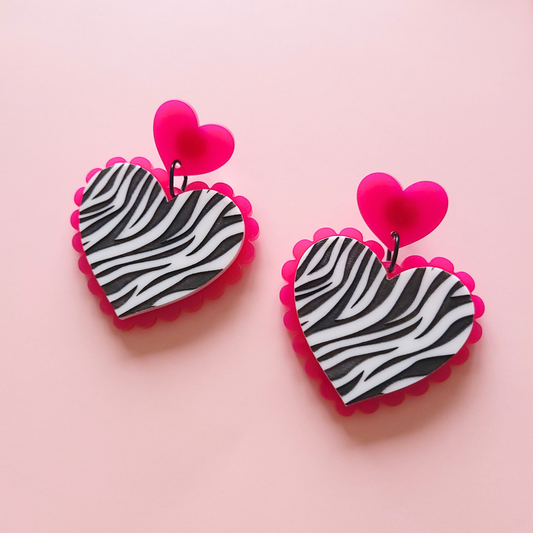 Zebra Scalloped Heart Earrings