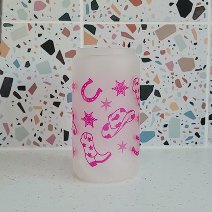 Pink Cowgirl Glass Tumbler